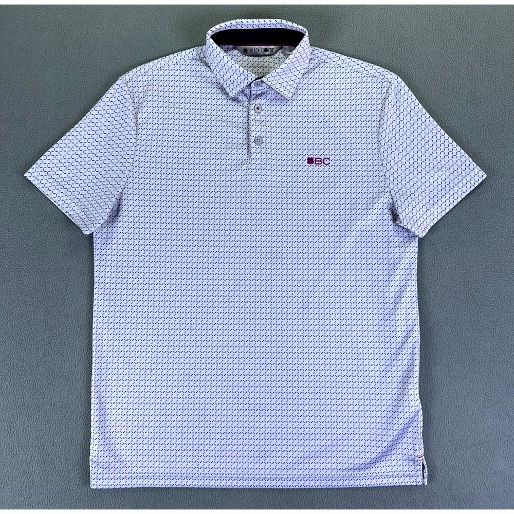 Black Clover Polo Shirt Mens Small Grey Geometric Live Lucky Performance Golf - Picture 2 of 6
